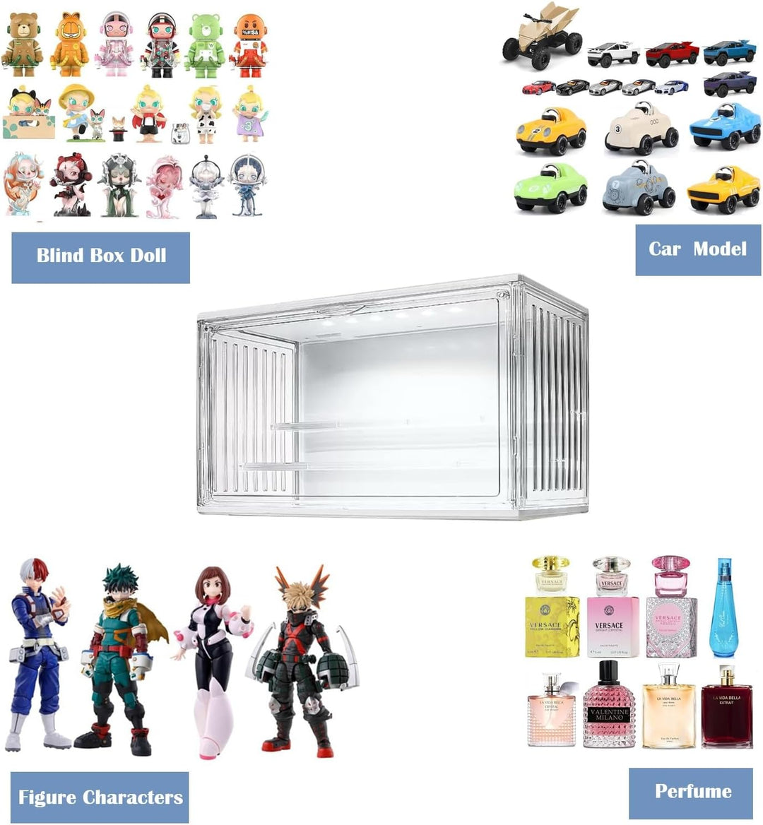 Acryl Vitrine mit LED, Schaukasten Klein mit Tür, Setzkasten mit Scheibe, Acrylbox Transparent für A