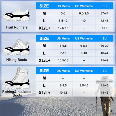 WIN.MAX Steigeisen Grödel Eisspikes, Schuhkrallen mit19 Edelstahl Zähne Spikes Schuhkrallen Grödeln