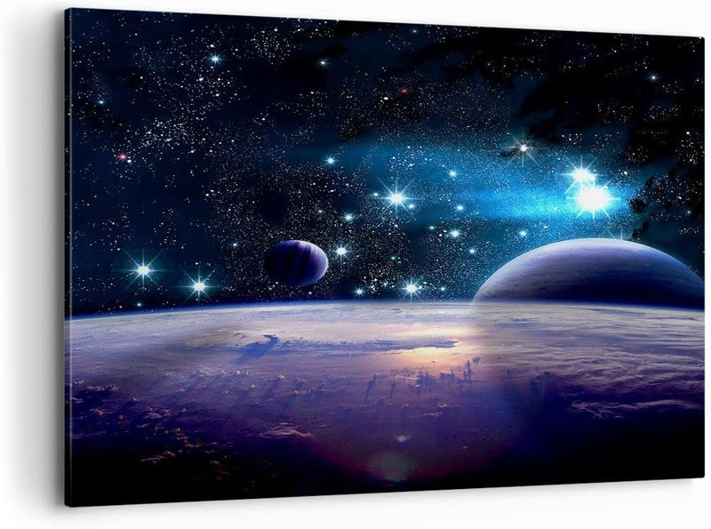 Bilder auf Leinwand 100x70cm Leinwandbild mit Rahmen Kosmos Planet Gross Wanddeko Bild Schlafzimmer