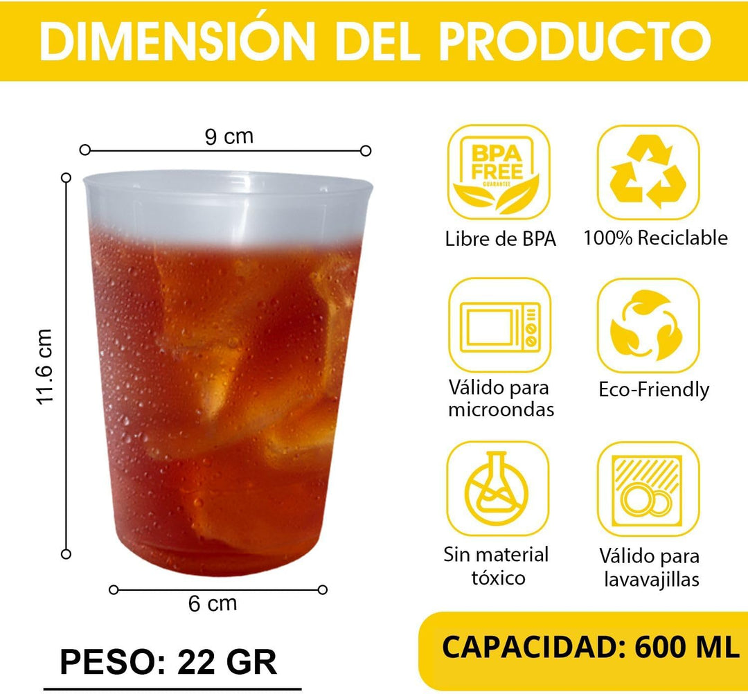 100 x 500 ml Wiederverwendbare und Einwegbecher - Hartplastik, unzerbrechlich, für Partys, Büro oder