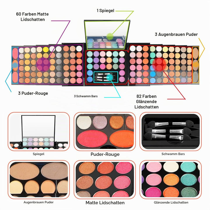 BrilliantDay 148 Farben Lidschatten Palette Contouring Kit Kombination mit Blusher und Press Powder,