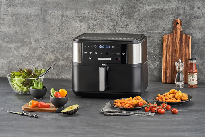 Trisa Crunchy Fry Pro Dual Heissluftfritteuse 10L mit Doppelkammer & SYNC FINISH, Airfryer mit herau