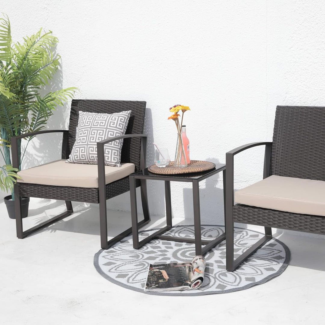 SVITA LOIS L Poly Rattan Sitzgruppe Gartenmöbel Metall-Garnitur Balkonmöbel Tisch Sessel (Schwarz)