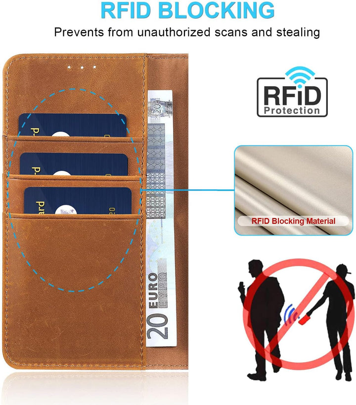 LENSUN Echtleder Hülle für iPhone XS, iPhone X Handyhülle [Echtes Leder][Magnetverschluss][RFID Schu