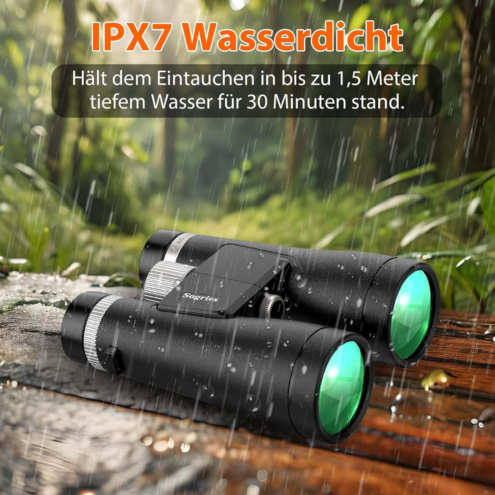 12x50 ED Fernglas für Erwachsene – Professionelles Dachkantprisma, HD-Optik, Rutschfester Griff, IPX