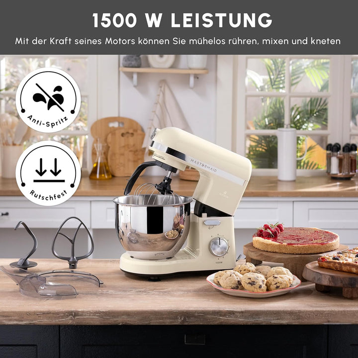 Karaca Mastermaid Chef Pro Double Armed Küche Koch 1500W Soft Cream, Glänzend Cream, 1500W, 5 L Mixe