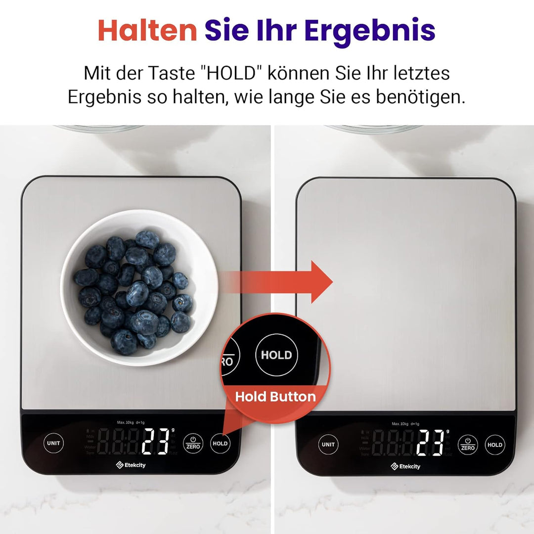 Etekcity Küchenwaage, Küchenwaage Digital 1g genau, 10kg Kitchen Scale mit LED-Display, Tare-Funktio