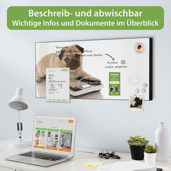 banjado Magnettafel schwarz 78 x 37cm / Magnetwand Metall/Magnetpinnwand als Memoboard/Pinnwand Magn