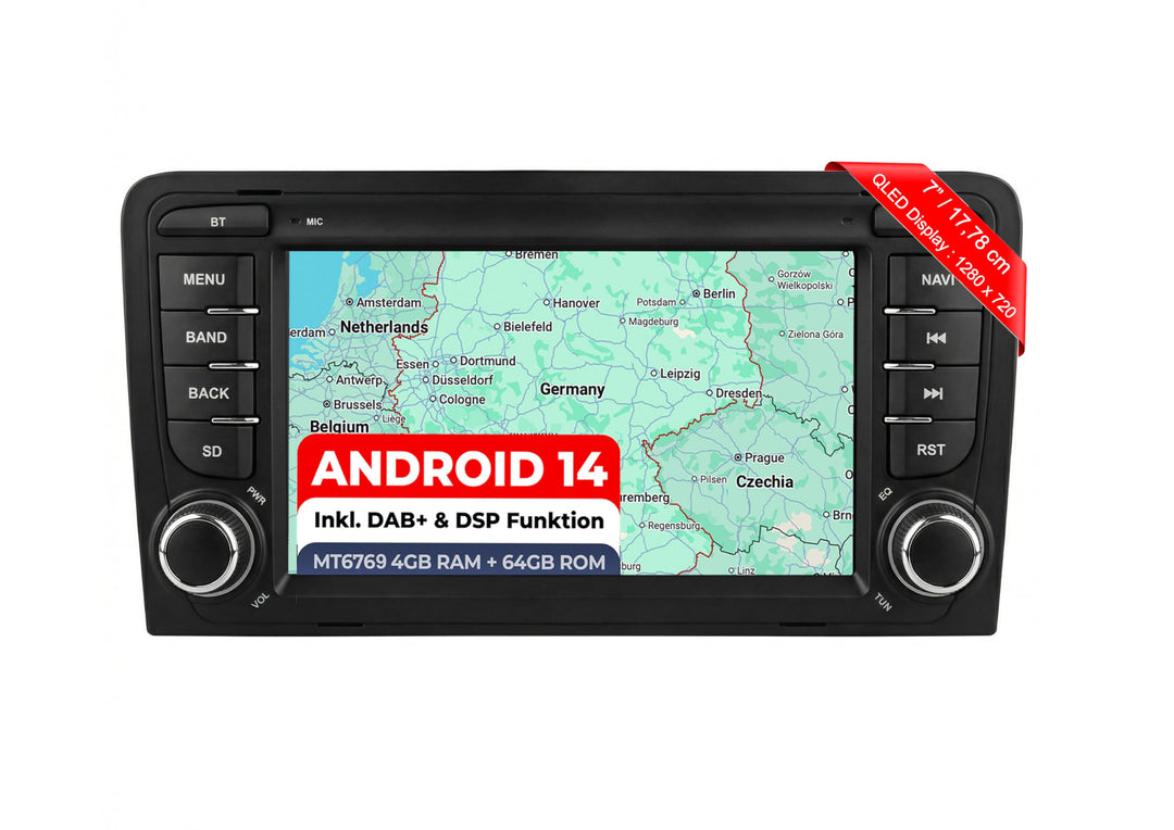 M.I.C. AA38-L2 Android 14 Autoradio mit Navigation: MediaTek MT6765V, 4GB+64GB, 8.8 Zoll QLED Displa