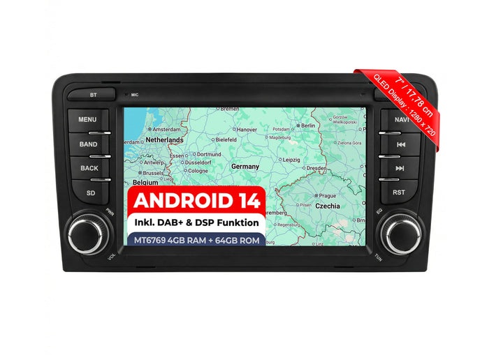 M.I.C. AA38-L2 Android 14 Autoradio mit Navigation: MediaTek MT6765V, 4GB+64GB, 8.8 Zoll QLED Displa