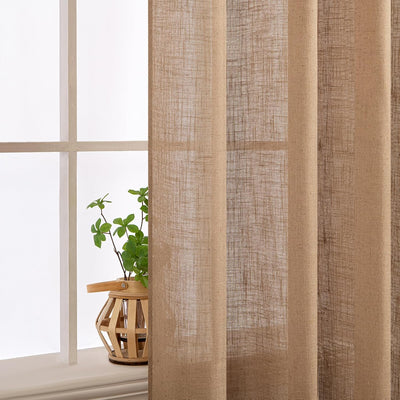 MIULEE Gardinen Vorhänge schlaufenschal Voile Vorhang Modern Leinenoptik Halbtransparent für Wohnzim