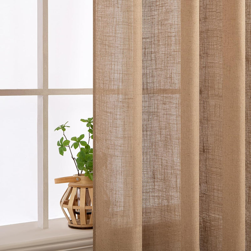 MIULEE Gardinen Vorhänge schlaufenschal Voile Vorhang Modern Leinenoptik Halbtransparent für Wohnzim