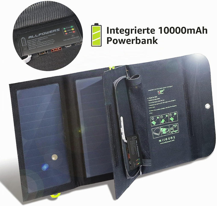 ALLPOWERS 5V 21W Solar Panel, Tragbares Solarladegerät, 3 USB-Ausgangs &amp; 2 USB-Eingangs Wasserdichte