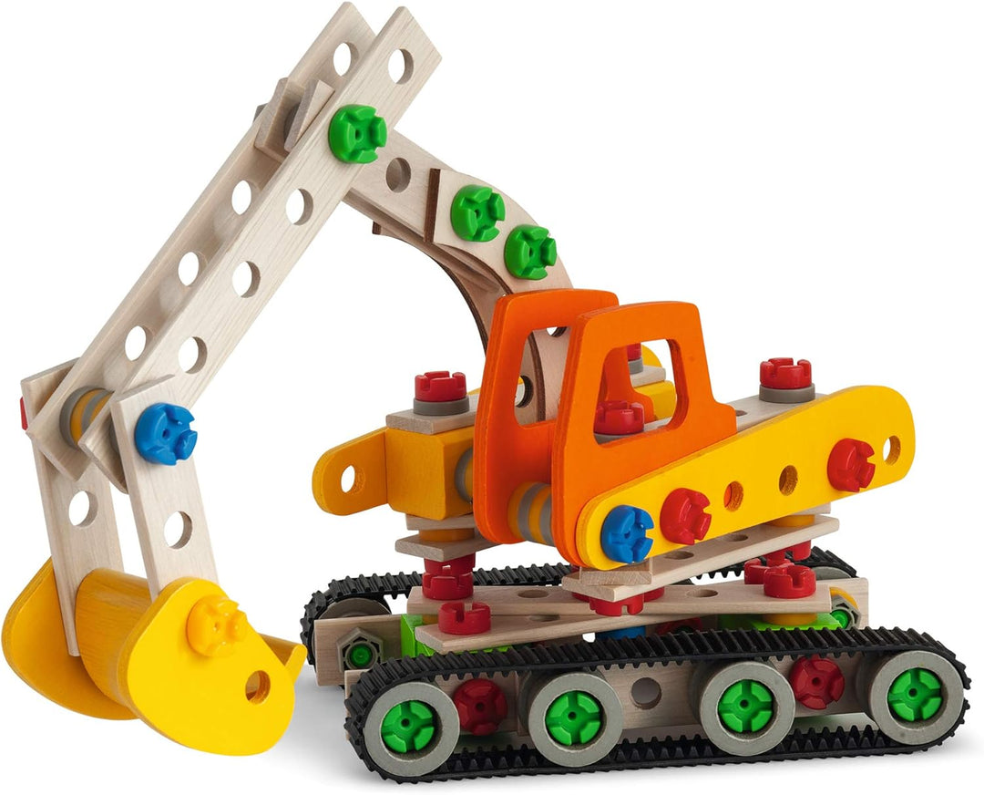 Eichhorn Constructor Raupenbagger, vielseitiges Holzspielzeug, 170 Bauteile, 4 Verschiedene Konstruk