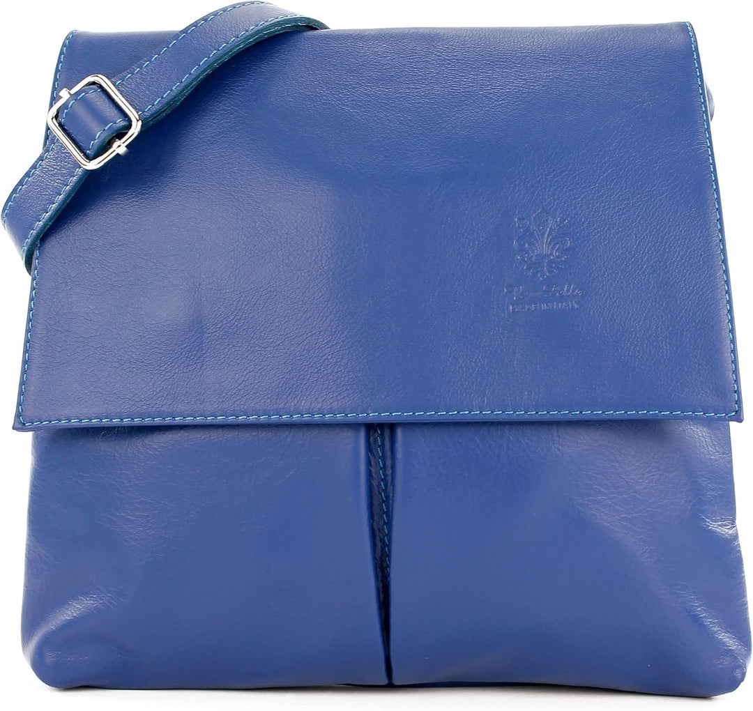 modamoda de T63 Damen Nappaleder Umhängetasche Schultertasche handmade in Italy Blau, Blau