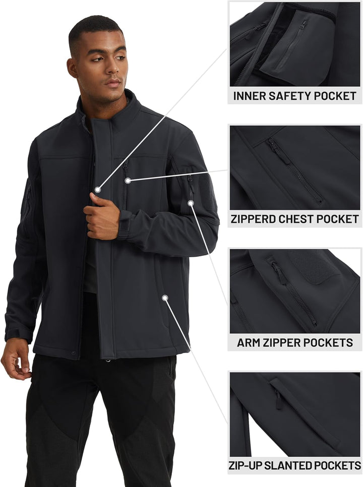 TACVASEN Herren Softshell Jacke Winddichte Warme Fleece Outdoorjacke Übergangsjacke mit Reissverschl