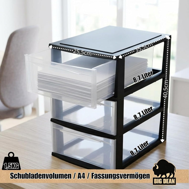 Grosse Schubladenbox A4 Schubladenschrank Schreibtisch Organizer Transparent mit extra hohen Schubla