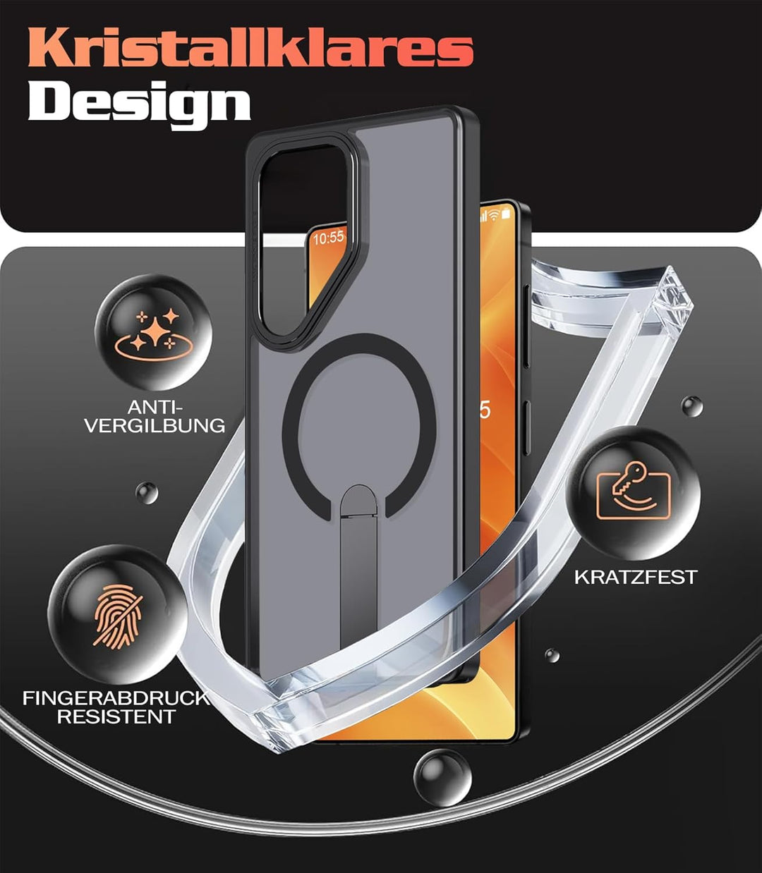 Giyer Magnetisch Handyhülle für Samsung Galaxy S23 Ultra/S22 Ultra Hülle mit Ständer Schutzfolie, Sc