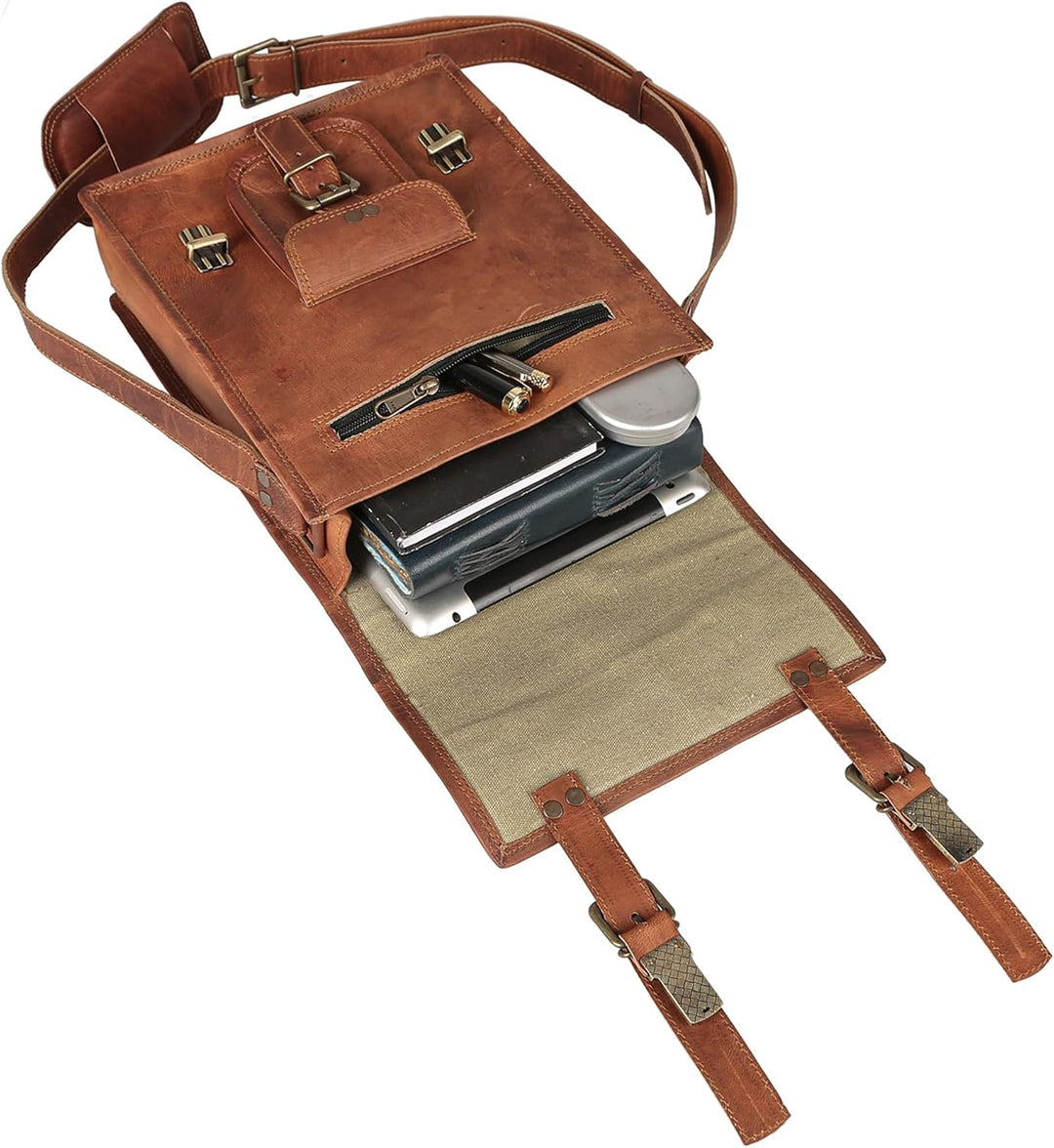 Komal's Passion Leather 27,9 cm (11 Zoll) Satcel iPad Messenger Bag für Damen und Herren Braun, Brau