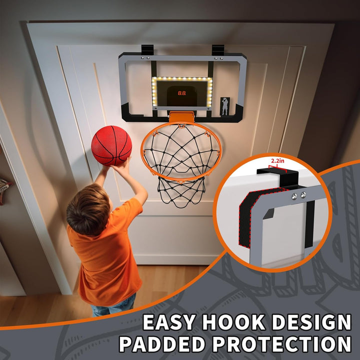 HYES Mini Basketballkorb für Kinder, Zimmer Basketball Set Mit Elektronische Anzeigetafel, LED Beleu