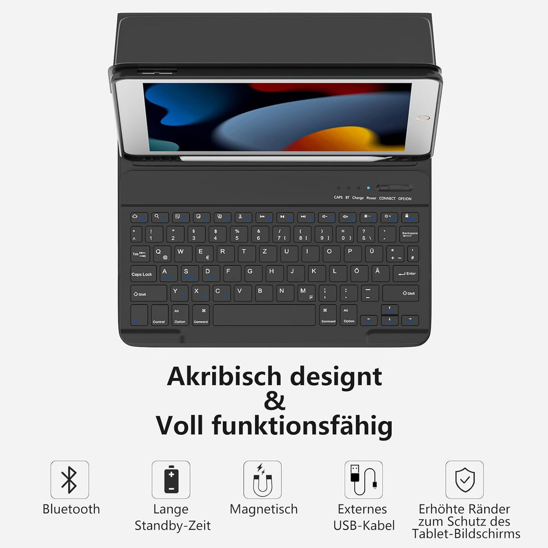 MMK Tastatur Hülle für iPad 10.2 Zoll (9/8/7 Generation 2021/2020/2019), für iPad Air 3rd 2019 und P