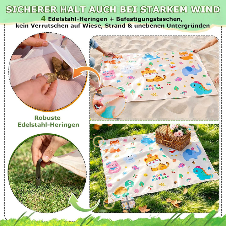 Picknickdecke Klein 150x210cm Wasserdichte Stranddecke Sandfrei Ultraleicht Tragbare Strandmatte für