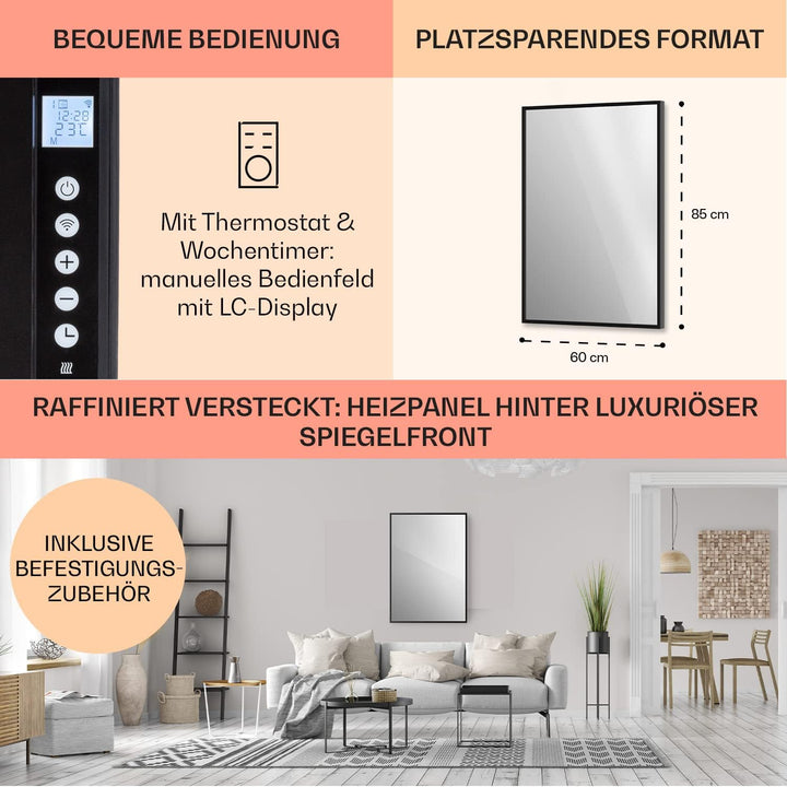 Klarstein Infrarotheizung, Infrarot Spiegelheizung Standgerät, Infrarotheizung mit Thermostat, Heizu