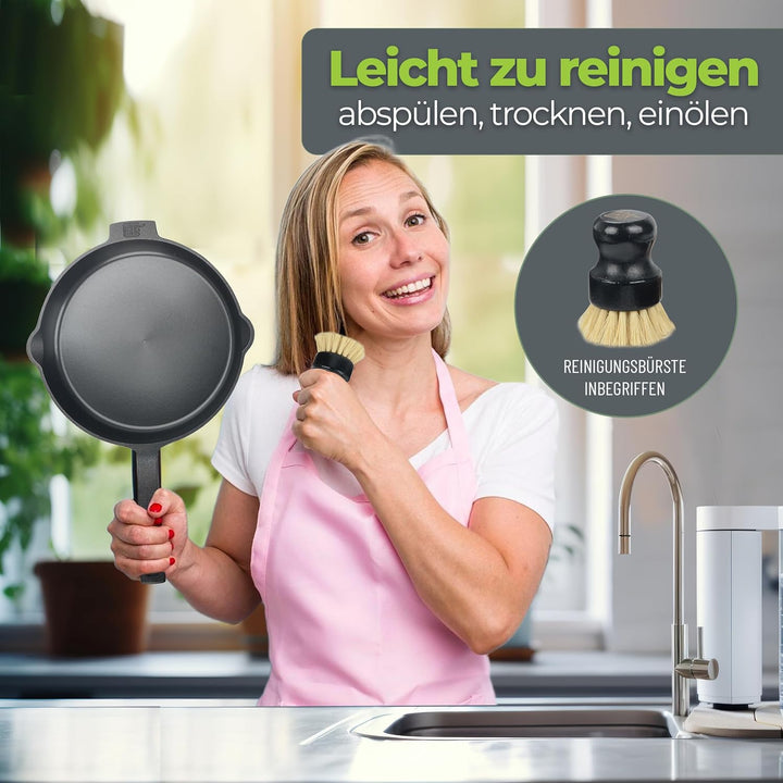 THOR® Gusseisenpfanne Induktion 28cm inkl. Zubehör - geschliffene Oberflächen I Bratpfanne Induktion