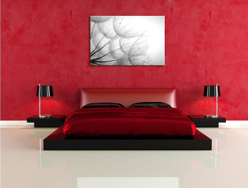 Pixxprint Tropfen bedeckte Pusteblumen als Leinwandbild/Grösse: 100x70 cm/Wandbild/Kunstdruck/fertig