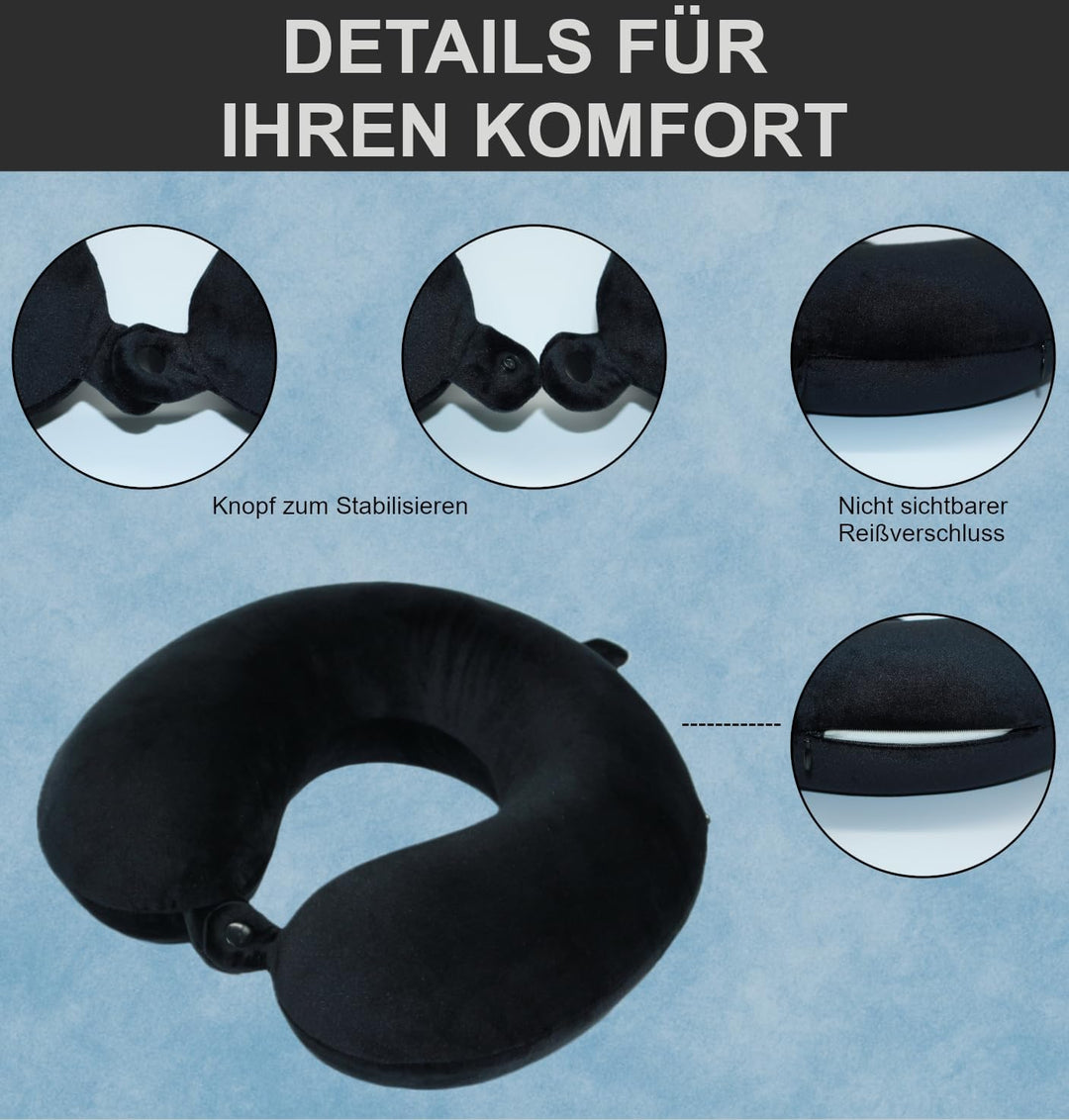 Reisekissen (Essentials) - 100% Memory Foam - U-förmiges Nackenkissen mit samtweichem Bezug - Nacken