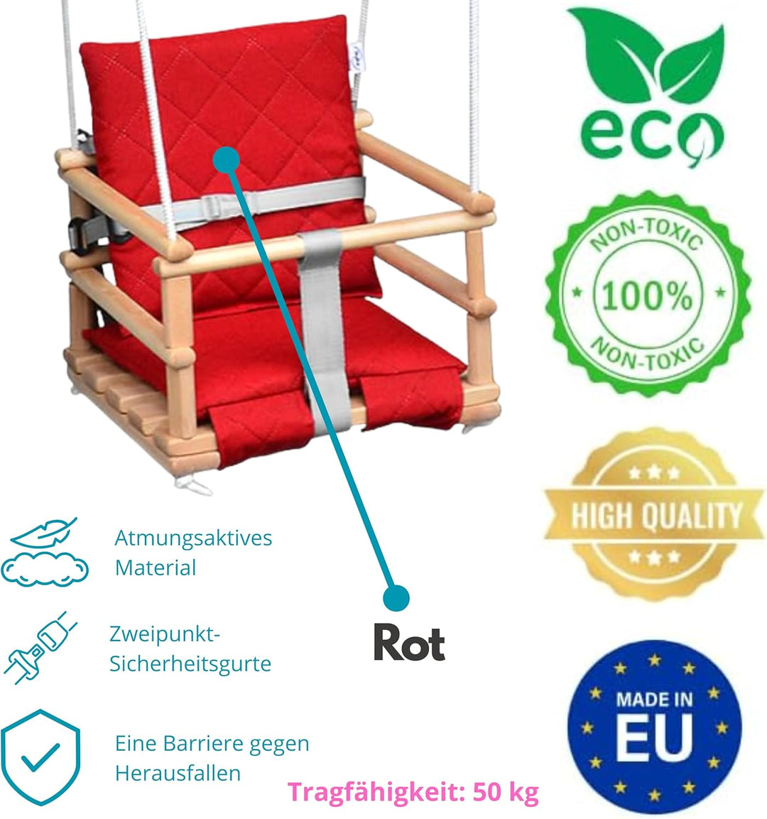 Holz Babyschaukel, Kinderschaukel, Schaukel für Kinder Schaukel 3 in 1 + SICHERHEITSGURT, Kleinkinds