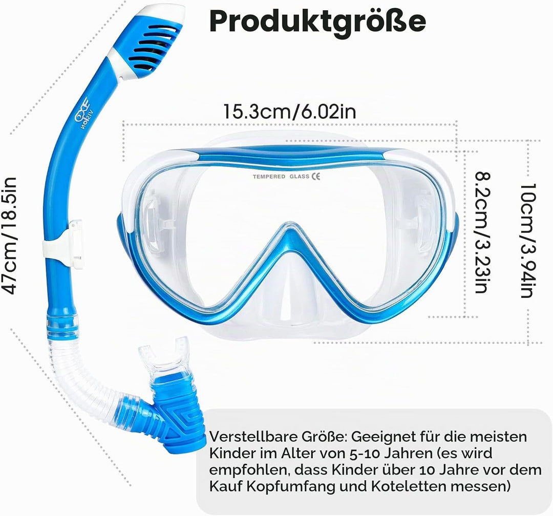 Schnorchelset Kinder, Taucherbrille Kinder Anti-Fog und Trocken Schnorchel - Anti-Leck Tauchmaske Dr