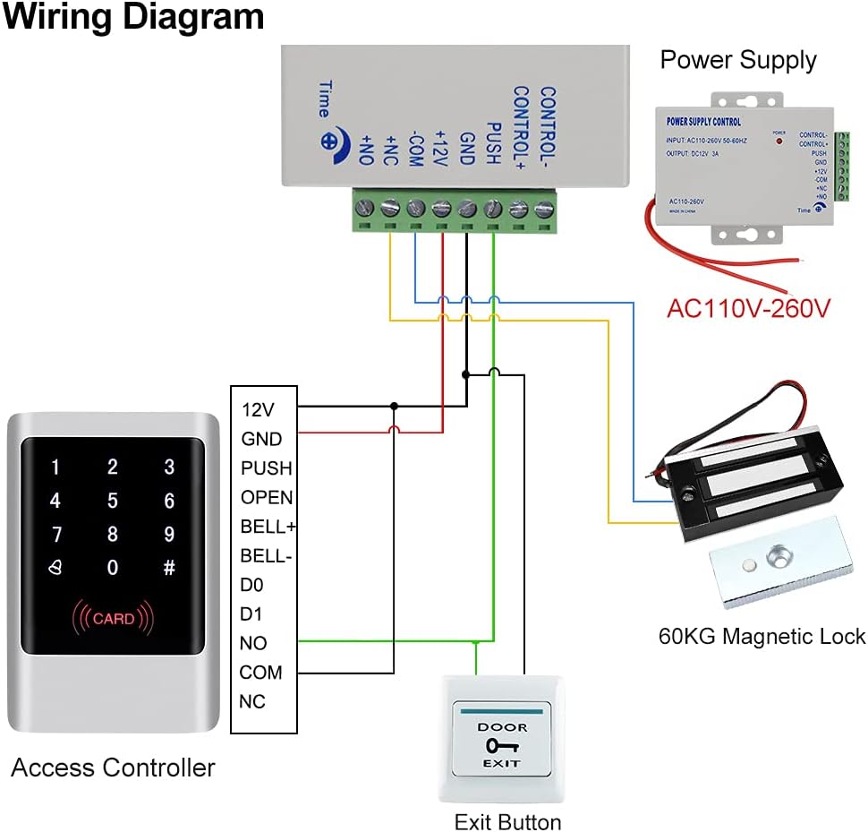 FTSTech IP65 Wasserdichter Metall-PIN-Code RFID-Zugriffskontrolltastatur + 60kg Magnetschloss + 12 V