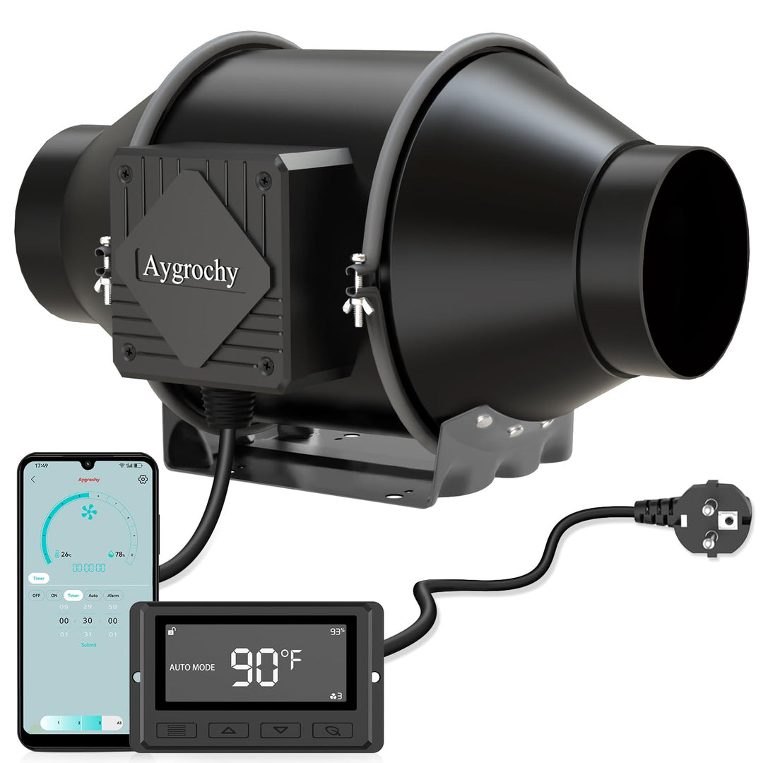 Aygrochy 100mm WiFi App Rohrventilator, EC-Motor 30W 363m³/h, 2800 U/min Abluftventilator mit Temper