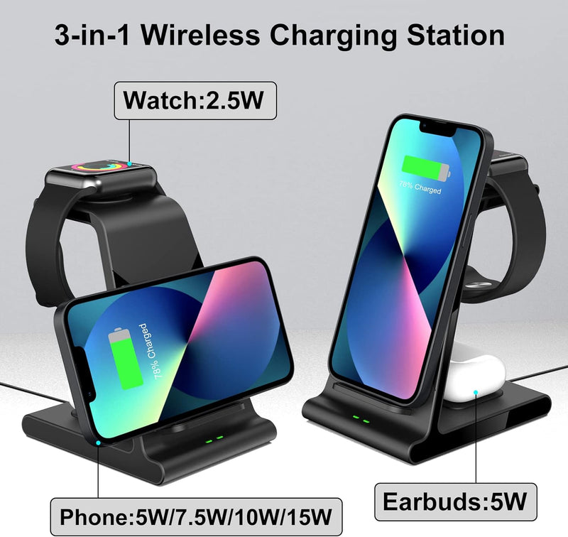 leChivée Wireless Charger, 3 in 1 Induktive Ladestation für iPhone 15/14/13/12/11/10/9/8, 15W Schnel