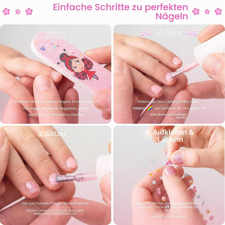 MIss Nella PARTY COLLECTION 3- Nagellackpack mit 3 Abziehbare, geruchsneutrale, wasserbasierte und s