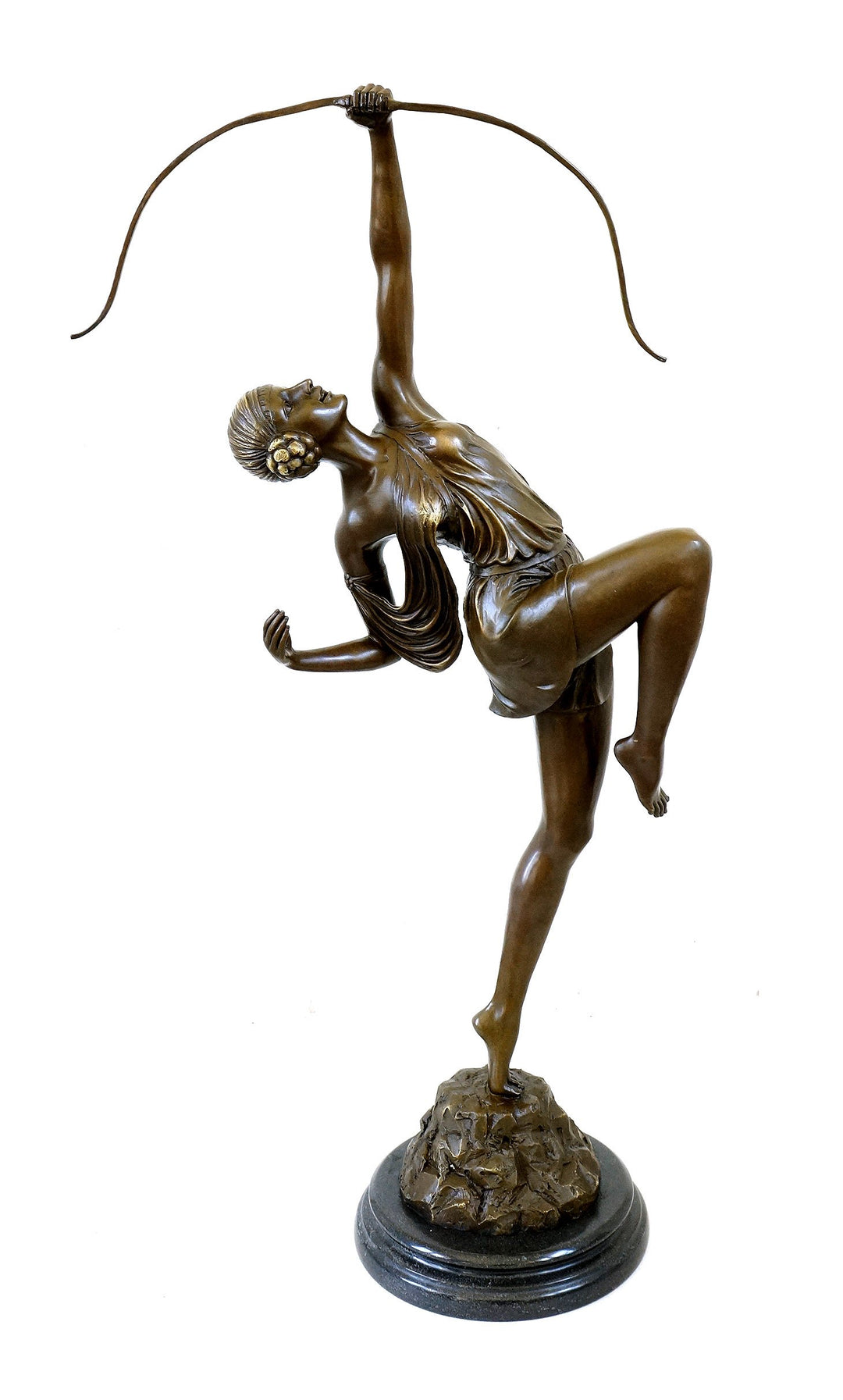 Kunst & Ambiente - Grosse Art Deco Skulptur - XXL Diana mit Bogen Figur - Pierre le Faguays - Bronze