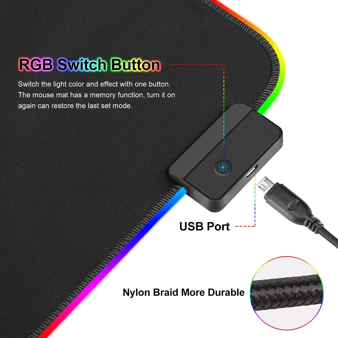 Gaming Mauspad RGB Mousepad 800x300mm XXL Gaming Mousepad gross mit 14 Beleuchtungs Modi 7 LED Farbe