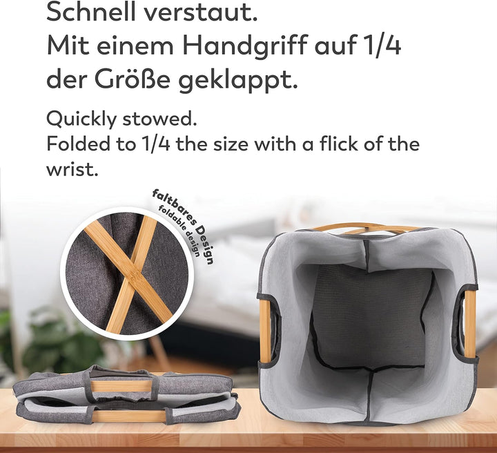 Rubberneck Wäschekorb aus Bambus - XXL Wäschesammler faltbar - 100 Liter