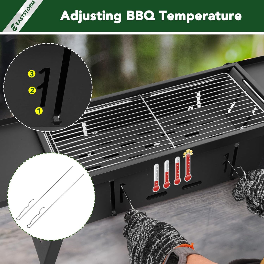 E EASTSTORM Camping Klappgrill Edelstahl– Tragbarer Kleiner Holzkohlegrill mit 4-stufiger Hitze, kla
