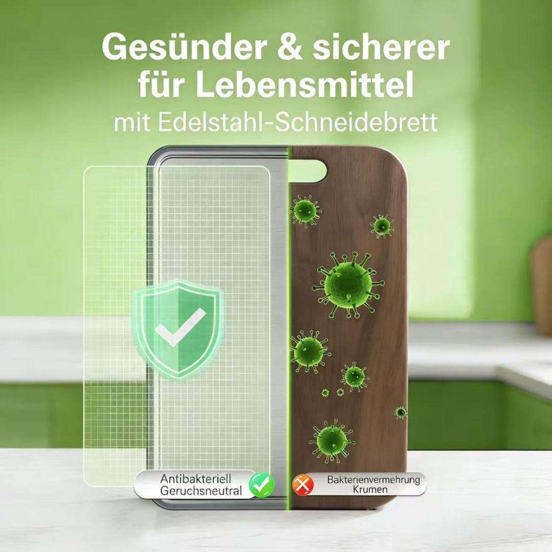 Doppelseitiges Edelstahl-Schneidebrett für die Küche, rostfreies Cutting Board mit Saftnut auf beide