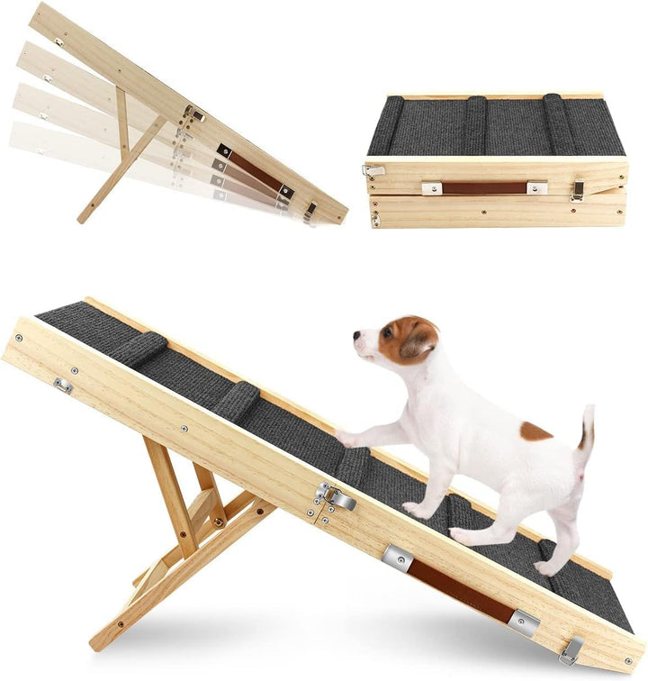 Hunderampe,Hundetreppe aus Holz,Tragbare Katzen Rampe für Bett Sofa, 4 Höhenverstellbare von 25CM bi
