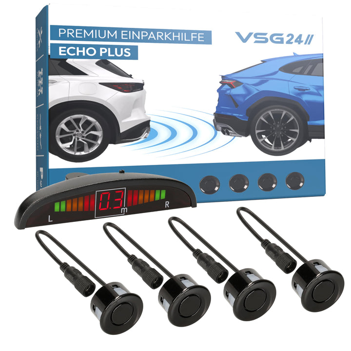VSG24 Premium Einparkhilfe hinten mit Display zum nachrüsten am Auto, PDC Parksensoren hinten mit St