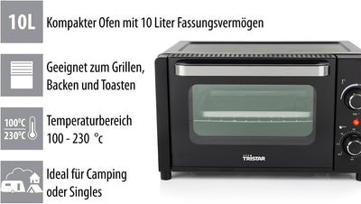 Tristar OV-3615 Mini-Ofen, zum Grillen, Backen und Toasten, 60 Minuten-Timer, Kapazität 10 Liter, 80