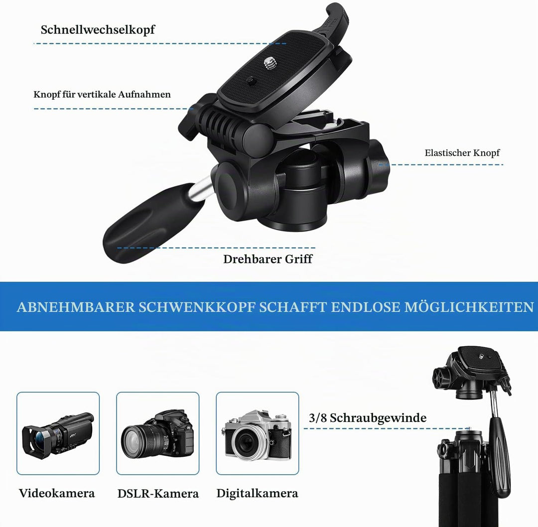 JOILCAN Kamera Stativ, 187cm Aluminium Leichte Dreibeinstativ für Canon Nikon DSLR mit Abnehmbar 3-W