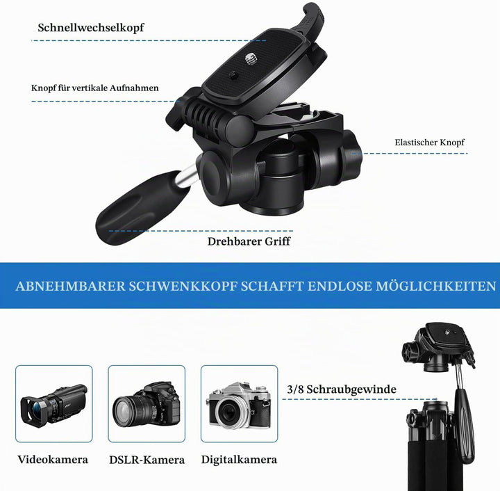 JOILCAN Kamera Stativ, 187cm Aluminium Leichte Dreibeinstativ für Canon Nikon DSLR mit Abnehmbar 3-W