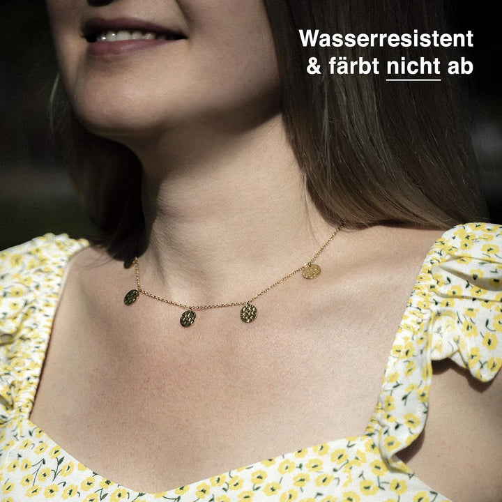 Plättchen Halskette aus widerstandsfähigem Edelstahl in Farbe Rose-Gold und Silber für Damen - runde