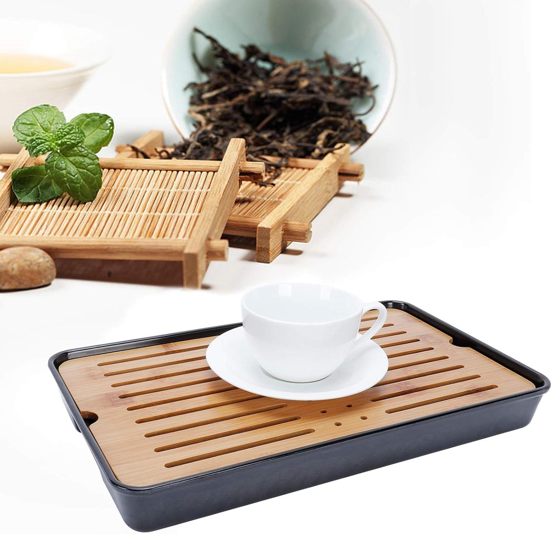 Teetablett, Rechteckiges Bambus-Teetablett mit Abtropfplatte, Teekanne, Chinesisches Kung-Fu-Teetabl