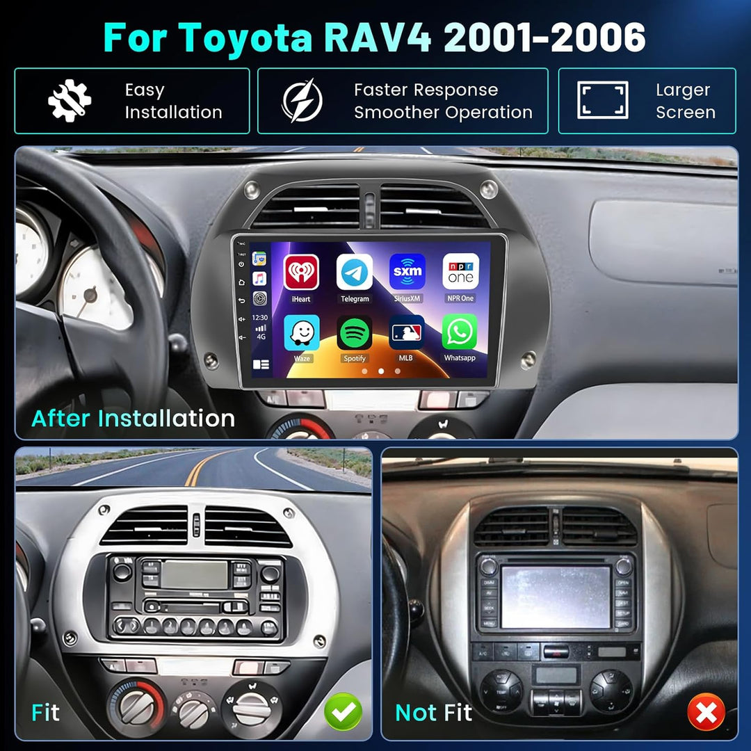 Hikity 4+64GB Android 15 Autoradio für Toyota RAV4 2001-2006 Mit Wireless Carplay Android Auto, 9 Zo