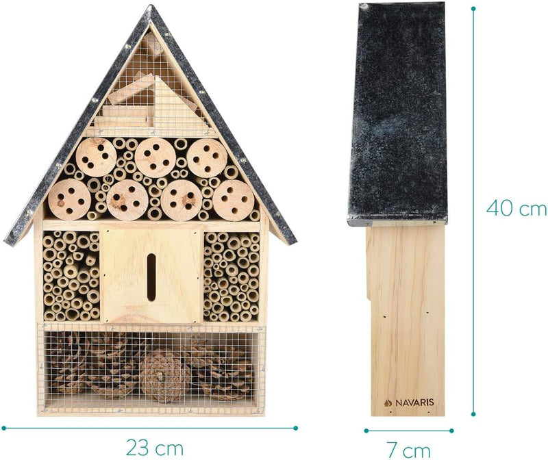 Navaris Insektenhotel aus Holz - Naturbelassenes Insekten Hotel für Fluginsekten - für Bienen Marien